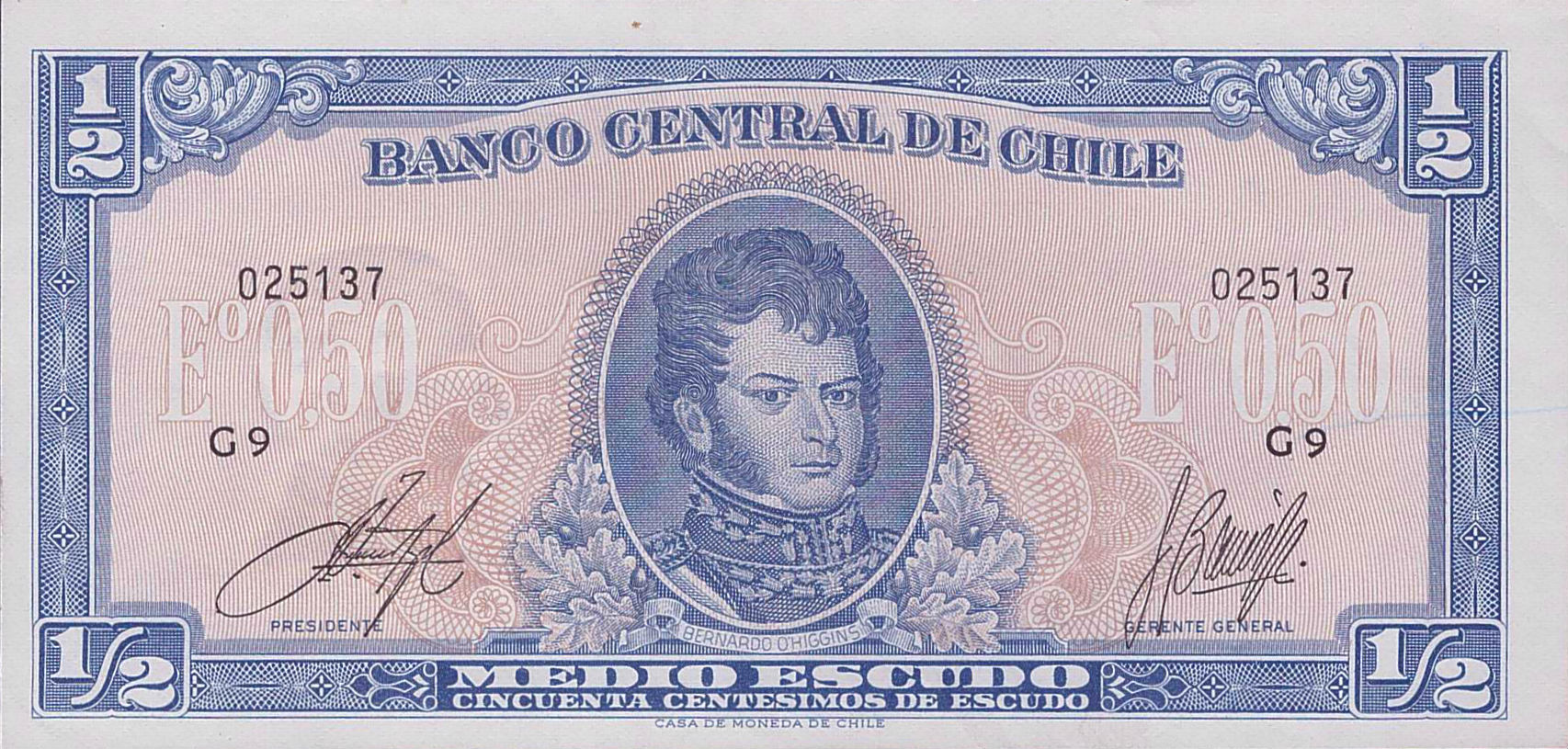 Chile ½ 1962 UNC P-134A/(3-2)